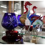 Collection of glass to include cockerel & ruby glass