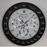 Good quality reproduction of Rolex 'Daytona' advertising clock with sweeping second hand