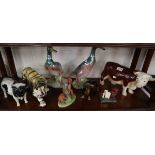 Shelf of ceramic animals to include Capodimonte