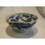 Early Oriental bowl A/F with staple repair - H: 17cm