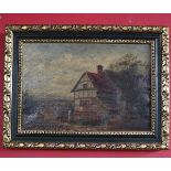 Small oil on canvas - Cottage by F E Hill (Worcester)