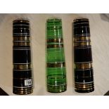 3 cylindrical Borske Sklo Union Czech glass vases - H: 30.5cm