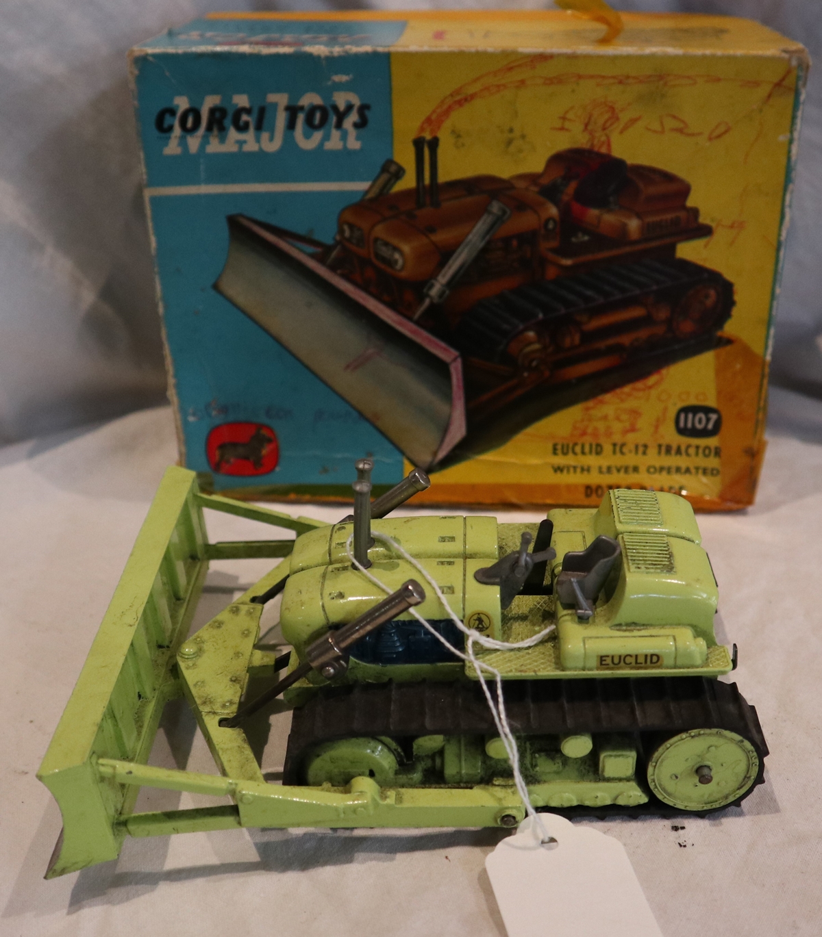 Corgi TC12 tractor with dozer blade in lime green with original box