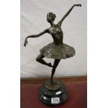 Bronze ballerina lady on marble base - H: 44.5cm
