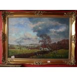 Oil on canvas - Hunting scene by Donald Ayres - Image size: 90cm x 60cm