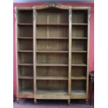 Large French walnut bookcase with ormolu mounts - W: 173cm D: 61cm H: 232cm