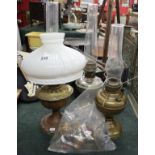 3 oil lamps to include bag of spare parts