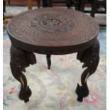 Finely carved elephant table (H: 49.5cm)