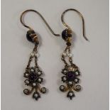 Pair of amethyst, pearl & diamond set earrings