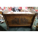 Unusual oak cot shaped sewing box