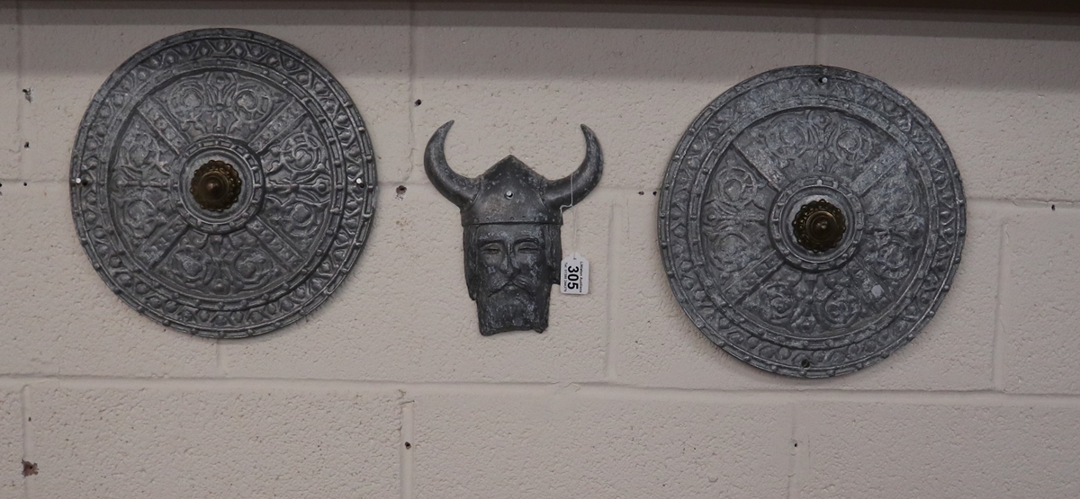 Viking head and 2 shield wall plaque