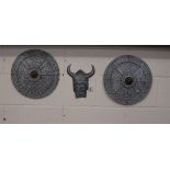 Viking head and 2 shield wall plaque