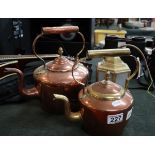 2 copper kettles & brass pendant light