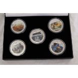 Set of six WWII themed coloured medallions