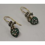 Pair of emerald, pearl & diamond earrings