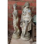 2 stone statues of ladies - H: 69cm tallest