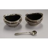 Pair of hallmarked silver salts with one hallmarked silver salt spoon - Approx 64g