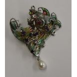 Silver Art Nouveau style champlevé enamel brooch