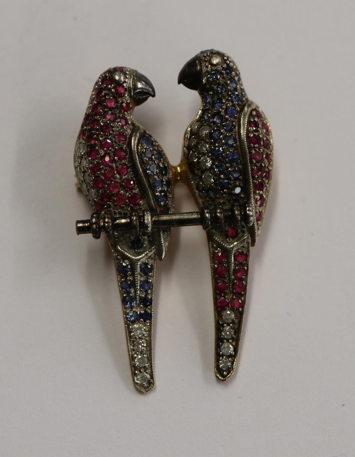 Ruby, sapphire & diamond bird brooch