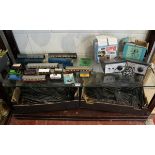 Model railway / train OO gauge carriages, engines & track etc - Displayed over 2 shelves