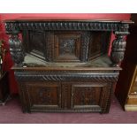 Early carved and inlaid oak court cupboard - W=135cm H=134cm D=55cm