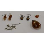 Amber pendant and silver amber earrings
