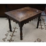 Small carved oak table & inlaid coal box