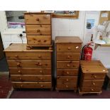 4 pine chests of drawers