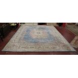 Very large blue patterned Chinese wool rug - 363cm x 448cm