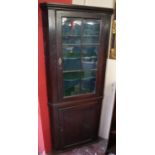 Early oak and glazed corner cabinet - H=191cm