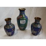 Pair of cloisonné vases and another