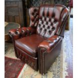 Leather reclining button back arm chair