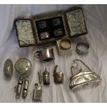 Collection of white metal and silver to include whistles & vesta case