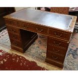 Mahogany & leather top pedestal desk - W=122cm H=78cm D=69cm