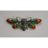 Silver & champlevé enamel butterfly brooch