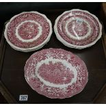 Red & White - 6 Masons plates & 2 Wedgwood servers