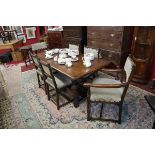 Small oak refectory table and 6 chairs to include 2 carvers - L=159cm H=74cm W=81cm