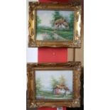 Pair of oils on canvas in gilt frames - Cottages