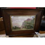 Small watercolour in oak frame - Cliff scene