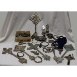 Collection of gothic style crucifixes, pendants and white metal etc