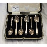 Set of six cased & hallmarked silver teaspoons - Approx 72g