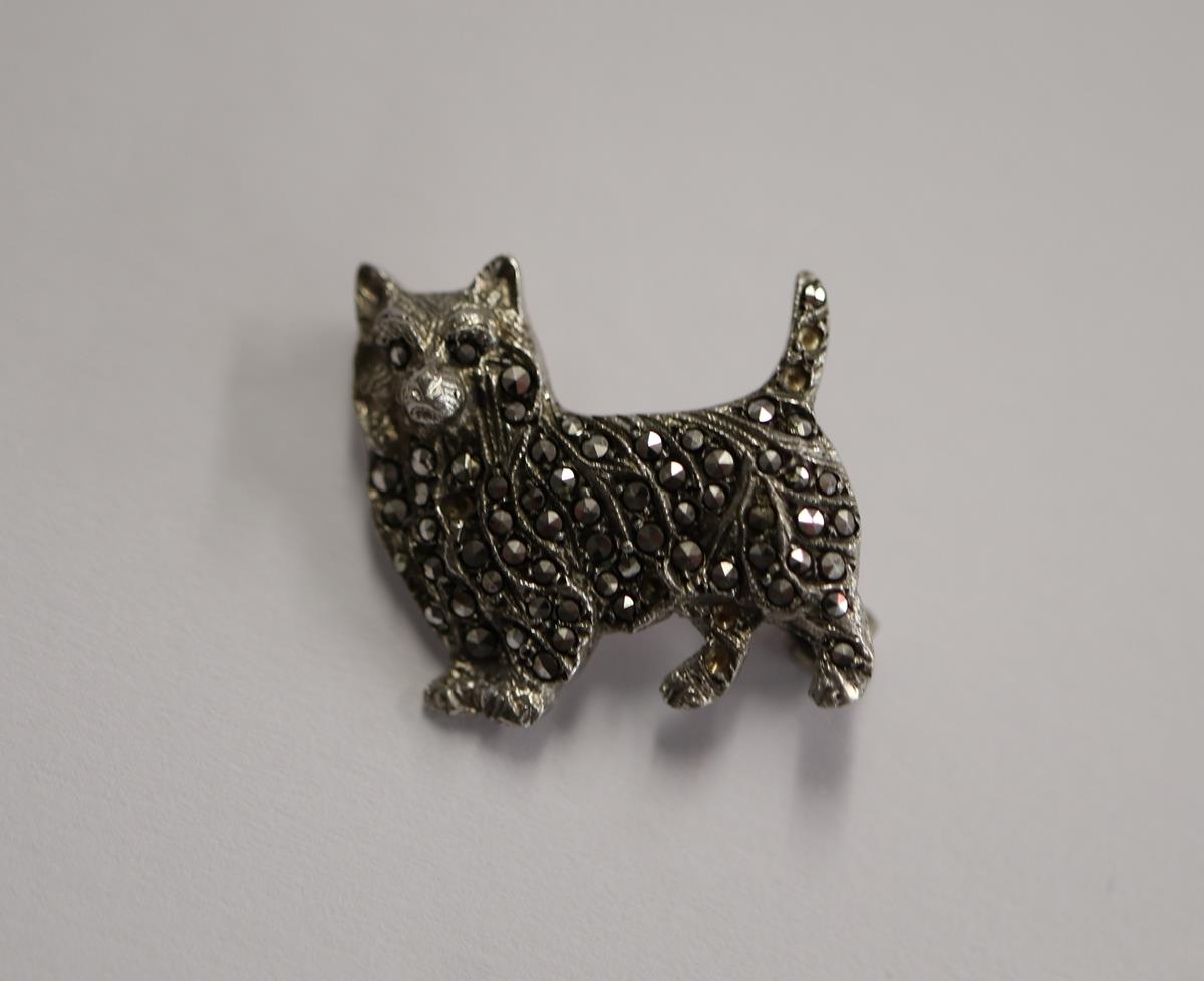 Silver 1930's marcasite dog brooch