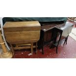 3 small drop leaf tables to include mahogany and oak
