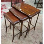 Mahogany inlaid nest of 3 tables