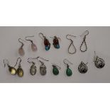 7 pairs of silver earrings to include moonstone and citrine