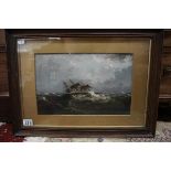 Fine oil on board - Ship - Achiles in Gale