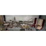 Shelf of silver plate etc