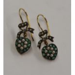 Pair of emerald, pearl & diamond earrings