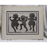 Vintage original woodblock print by Helen Siegl (1924-2009) - Triple Trip