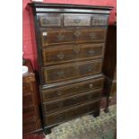 Georgian inlaid mahogany chest on chest - W=103cm H=181cm D=56cm